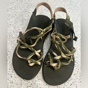 Chaco Green and Tan Reptile Sandals / Size 10